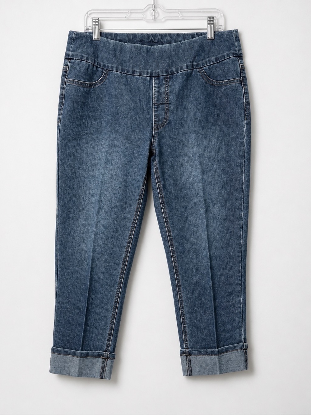 Slim-Sation Pull On Cuffed Denim slimming Crop Jeans Medium Wash - Size 12